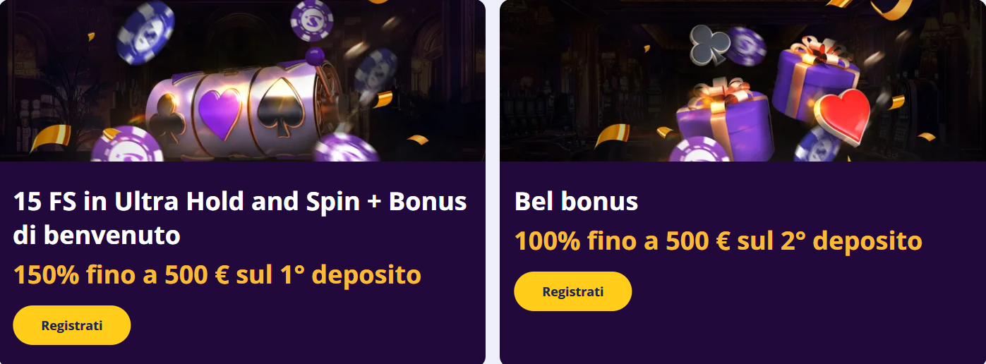 Illustrazione del pacchetto bonus di benvenuto di Casino Stellare con monete e simboli di gioco